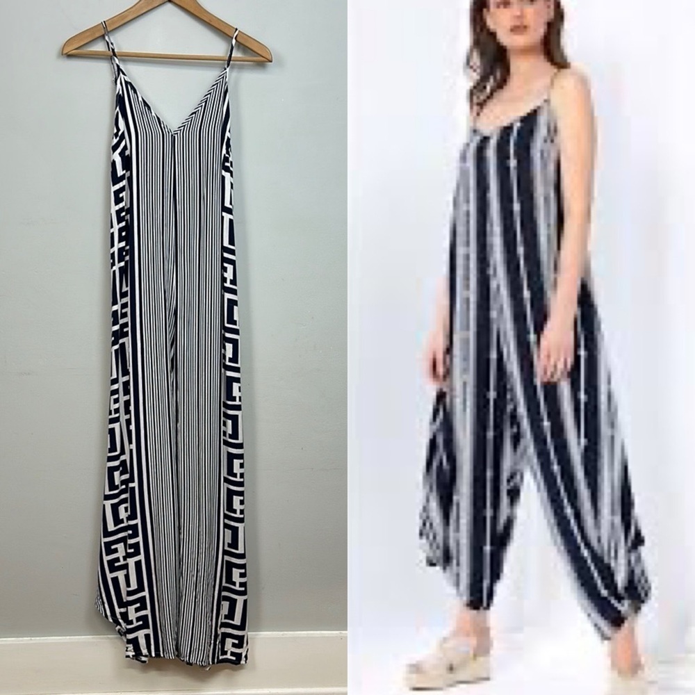 Elsta by CSN Harem Jumpsuit in Stripes and Greek Print Sz S/M